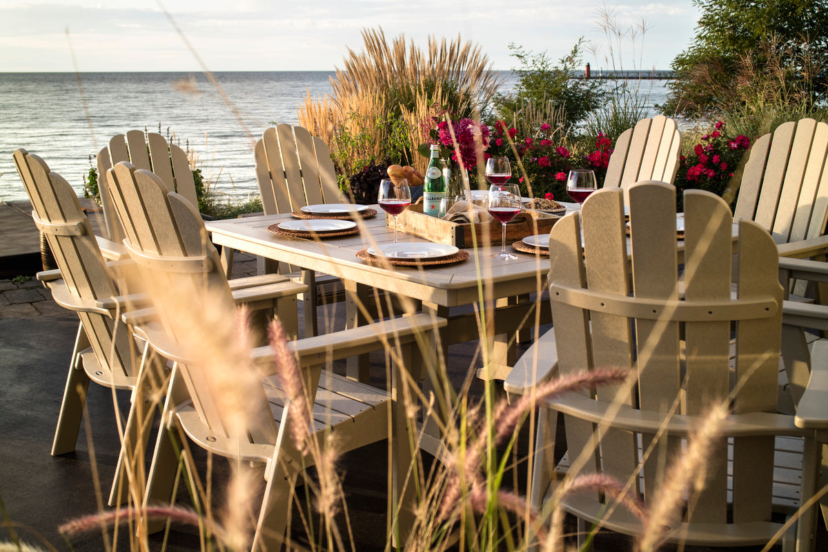 Detail photo of the POLYWOOD Vineyard Curveback Adirondack 9-Piece Nautical Trestle Dining Set