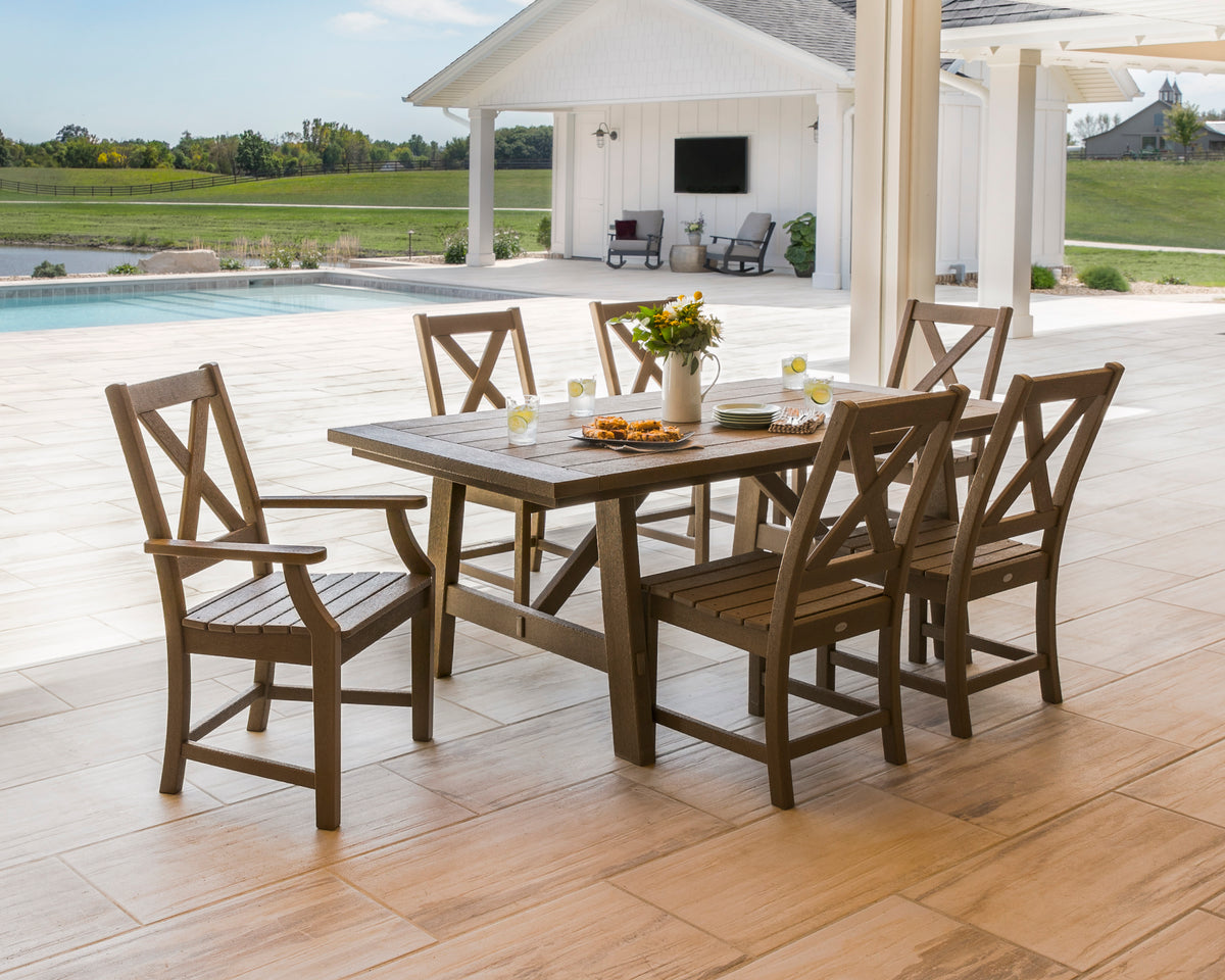 Lifestyle photo of the POLYWOOD Braxton 7-Piece Rustic Farmhouse Dining Set