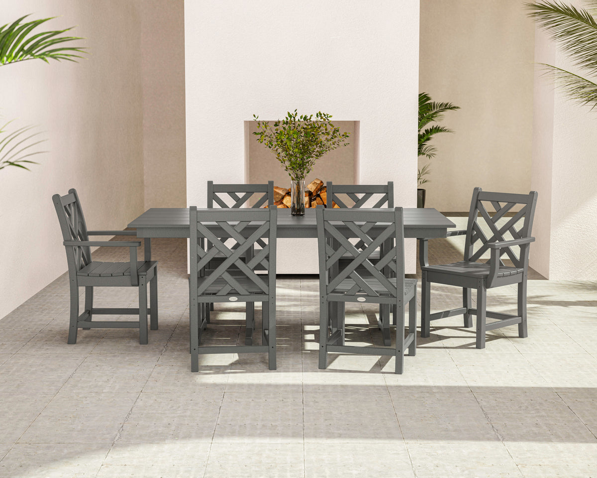 Lifestyle photo of the POLYWOOD Chippendale 7-Piece Farmhouse Dining Set