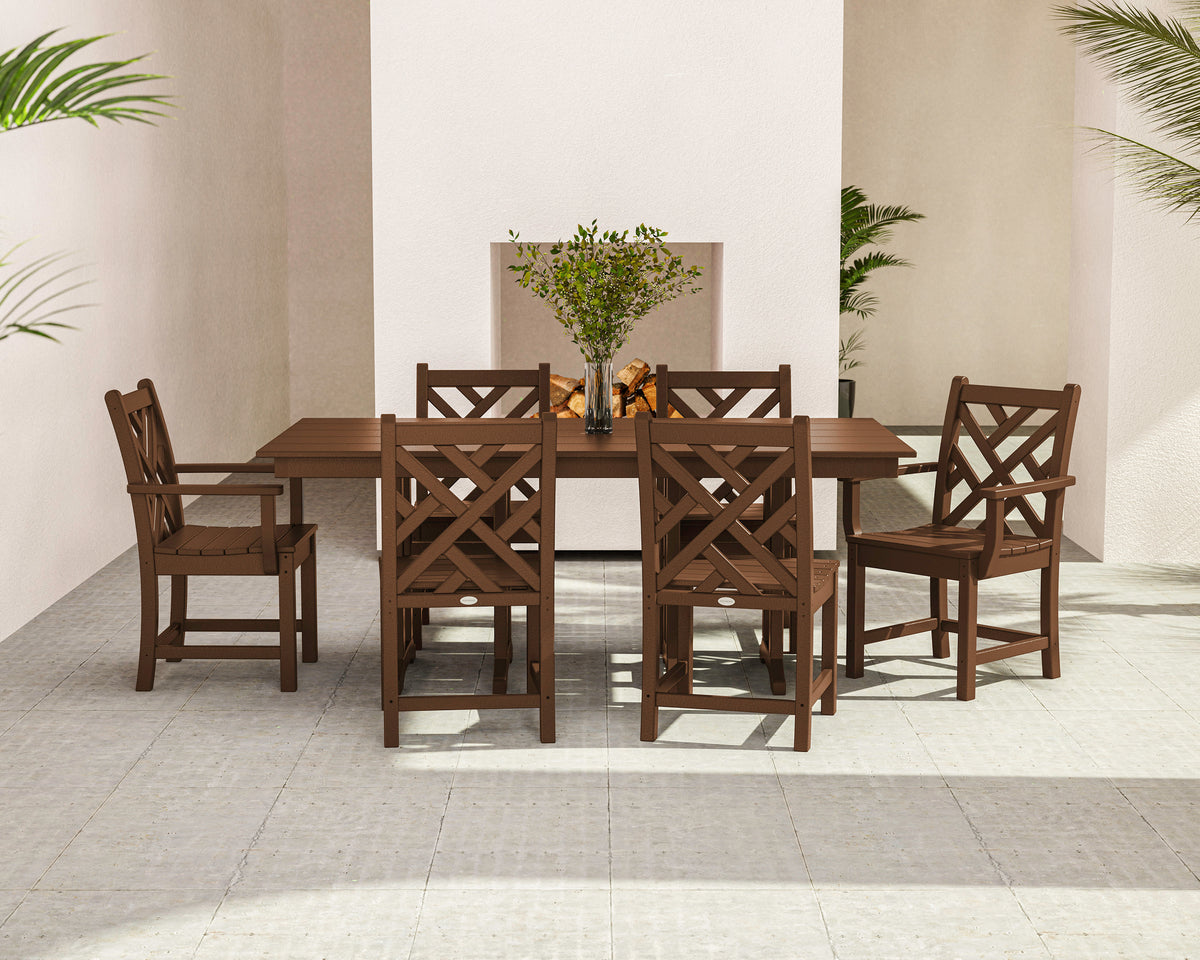 Lifestyle photo of the POLYWOOD Chippendale 7-Piece Farmhouse Dining Set