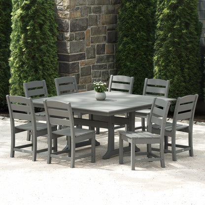 Lifestyle photo of the POLYWOOD Lakeside 9-Piece Farmhouse Trestle Dining Set