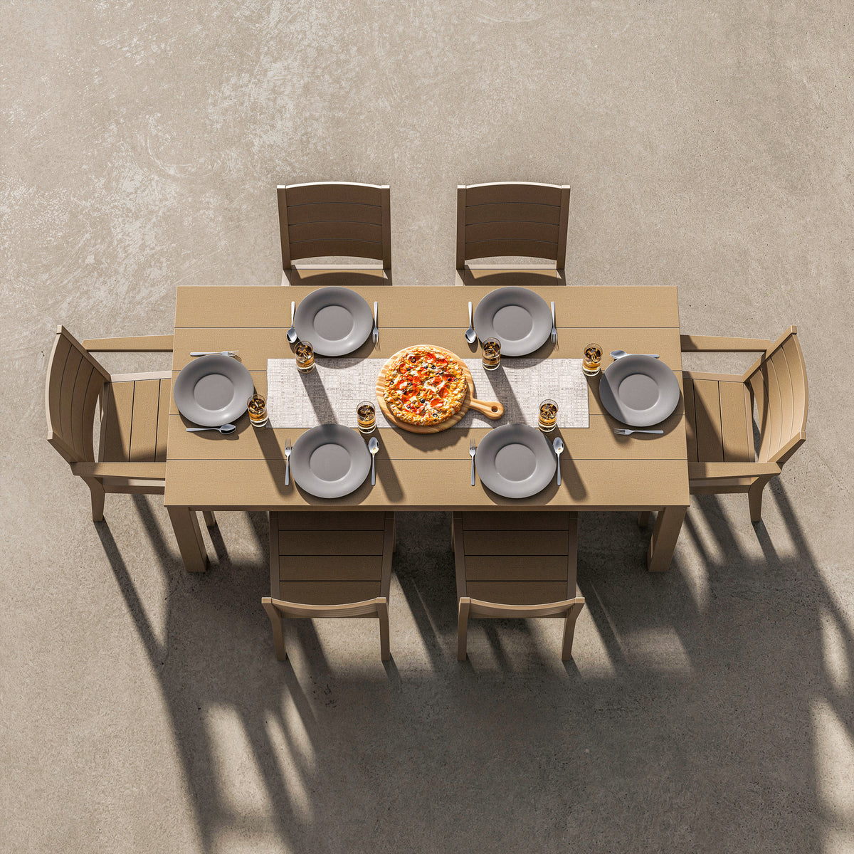 Lifestyle photo of the POLYWOOD Latitude 7-Piece Dining Set - 84" Table