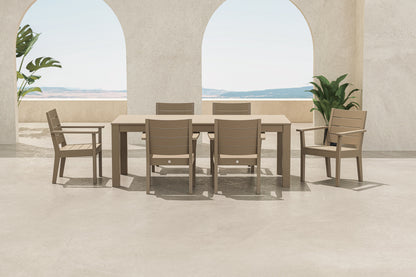 Lifestyle photo of the POLYWOOD Latitude 7-Piece Arm Chair Dining Set - 84" Table