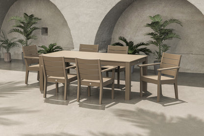 Lifestyle photo of the POLYWOOD Latitude 7-Piece Arm Chair Dining Set - 84" Table