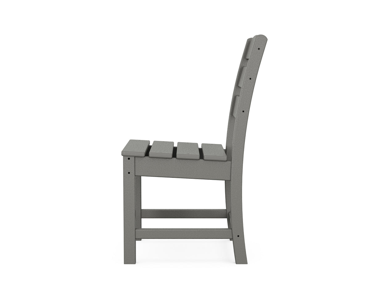Angled view from the POLYWOOD Lakeside 9-Piece Farmhouse Trestle Dining Set in Slate Grey
