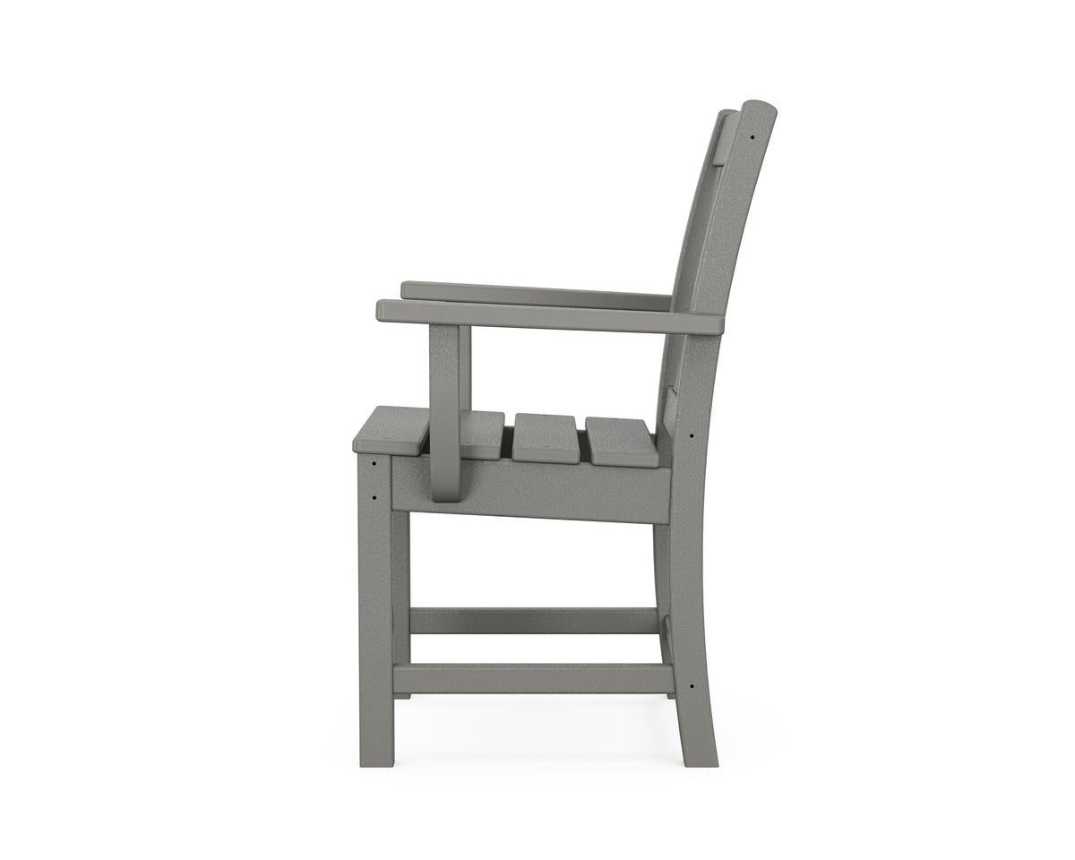 Angled view from the POLYWOOD Oxford 5-Piece Farmhouse Dining Set in Slate Grey