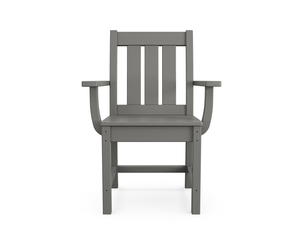 Angled view from the POLYWOOD Oxford 5-Piece Farmhouse Dining Set in Slate Grey