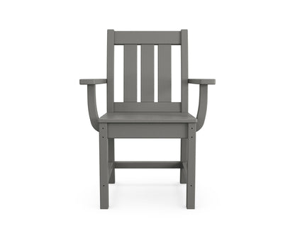 Angled view from the POLYWOOD Oxford 5-Piece Farmhouse Dining Set in Slate Grey