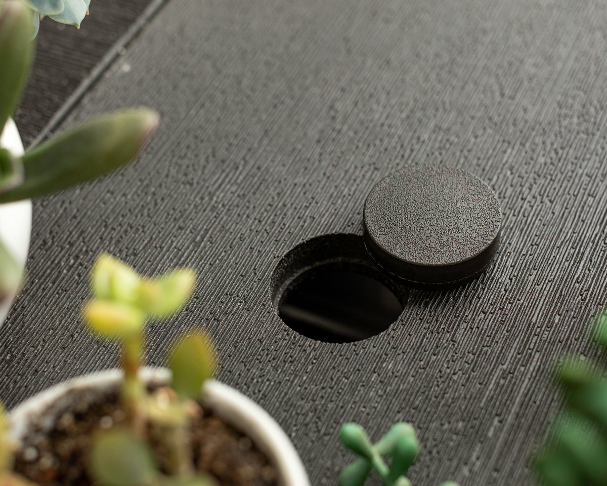 POLYWOOD umbrella hole plug detail, vintage finish