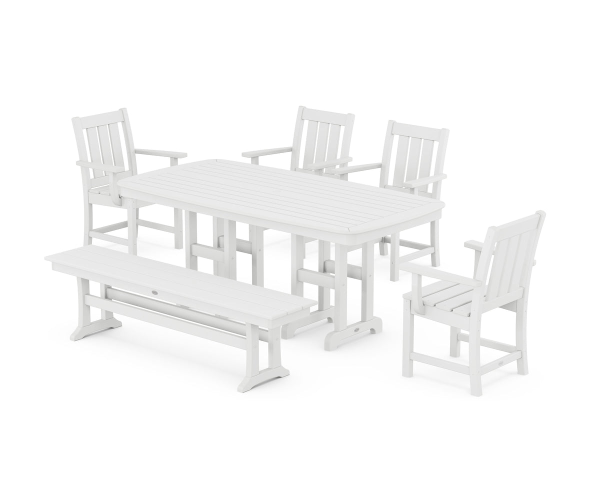 POLYWOOD Oxford 6-Piece Dining Set with Bench in White