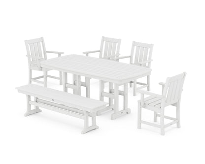 POLYWOOD Oxford 6-Piece Dining Set with Bench in White