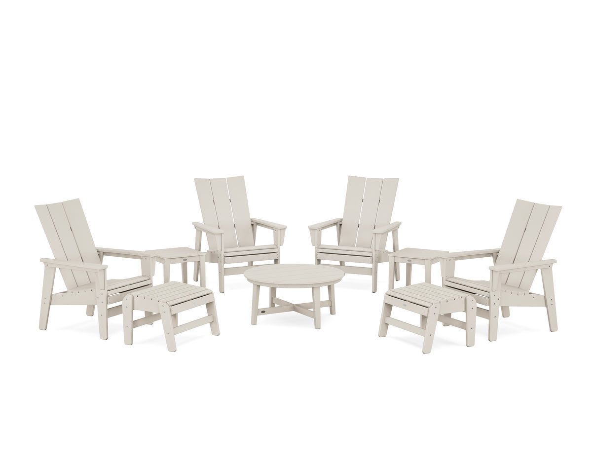 POLYWOOD Modern Grand Upright Adirondack 9-Piece Conversation Set in Sand