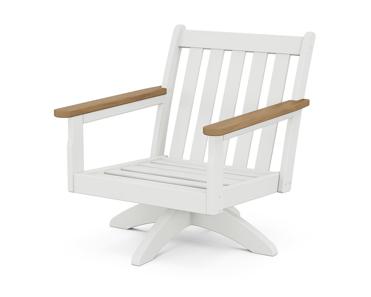 POLYWOOD Vineyard Deep Seating Swivel Chair Frame in White / Natural