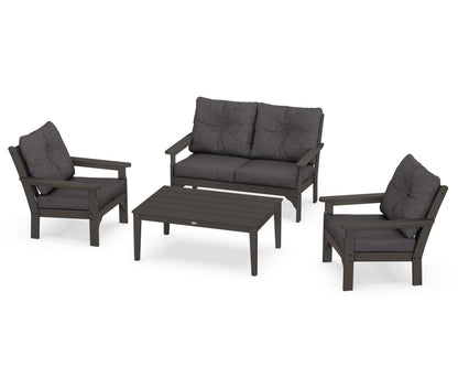 POLYWOOD Vineyard 4-Piece Deep Seating Set with Two Chairs and Loveseat in Vintage Coffee / Ash Charcoal