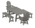 POLYWOOD Vineyard Curveback Adirondack Swivel Chair 5-Piece Rustic Farmhouse Dining Set with Benches in Slate Grey