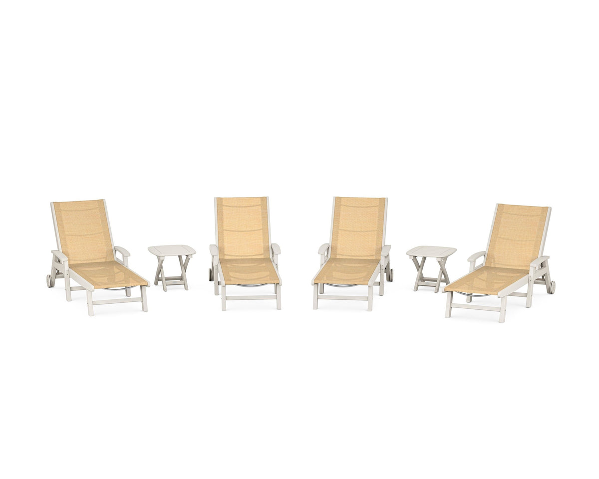 POLYWOOD Coastal Chaise 6-Piece Set with Wheels in Sand / Dupioni Apricot