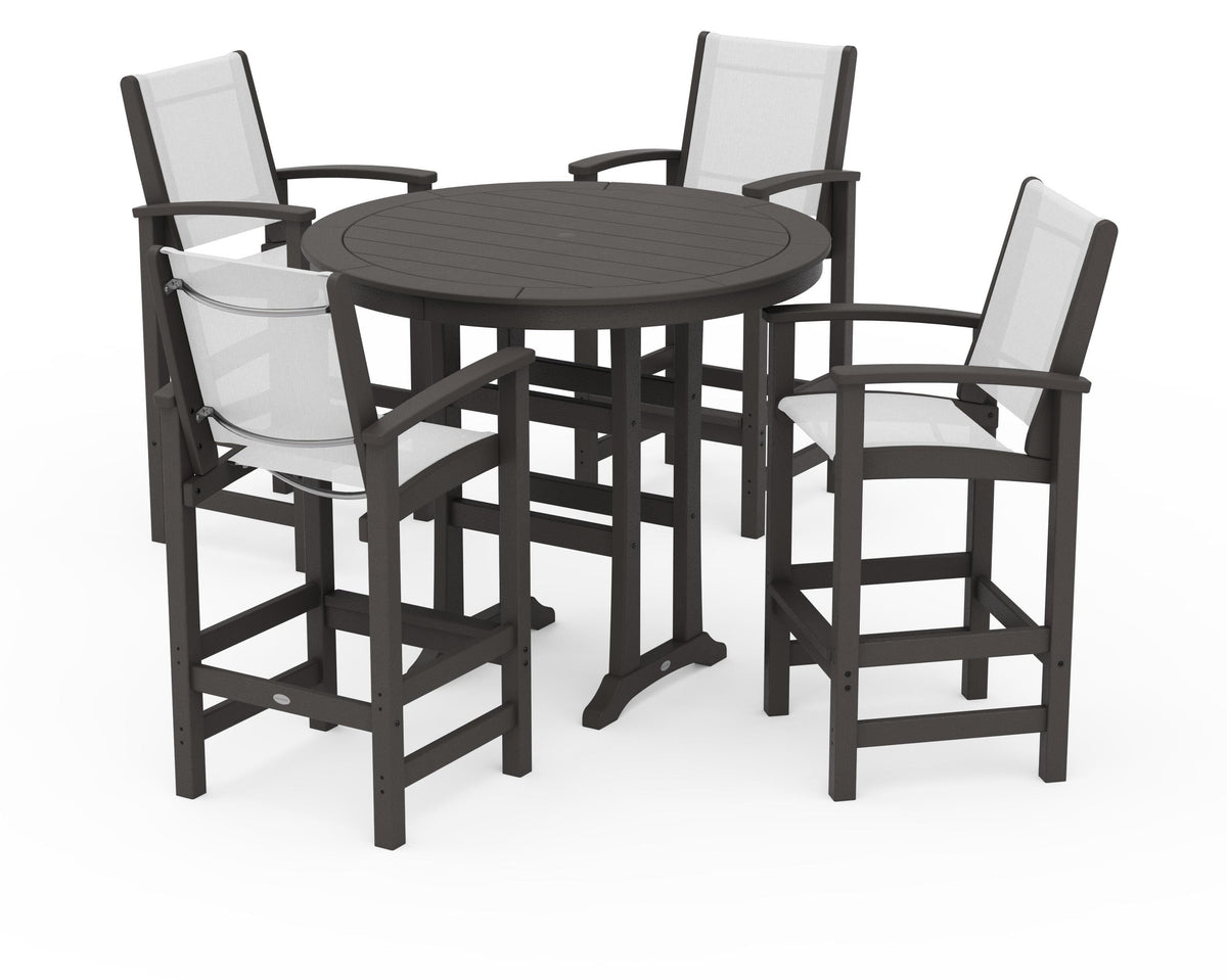 POLYWOOD Coastal 5-Piece Nautical Trestle Bar Set in Vintage Coffee / White