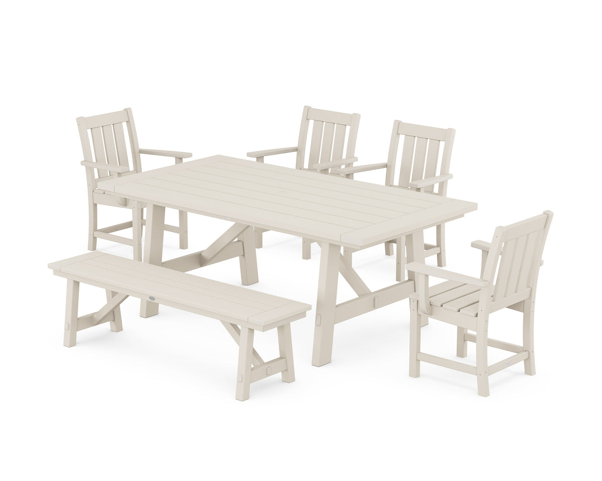 POLYWOOD Oxford 6-Piece Rustic Farmhouse Dining Set with Bench in Sand
