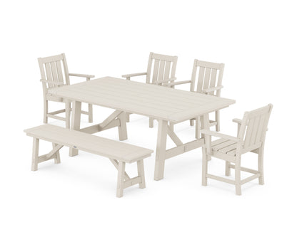 POLYWOOD Oxford 6-Piece Rustic Farmhouse Dining Set with Bench in Sand