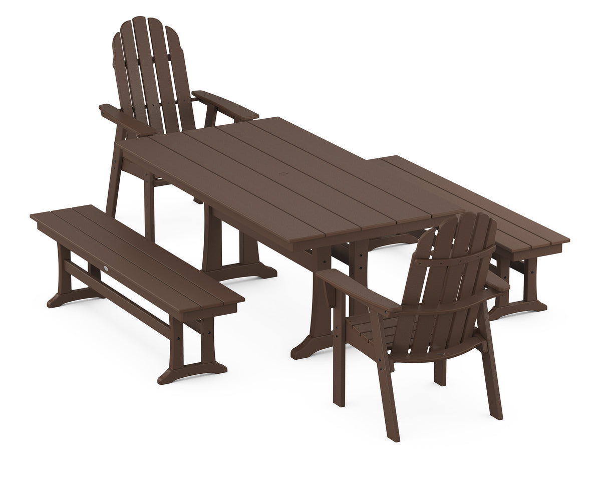 POLYWOOD Vineyard Adirondack 5-Piece Farmhouse Dining Set with Trestle Legs - 37" x 72" Table in Mahogany