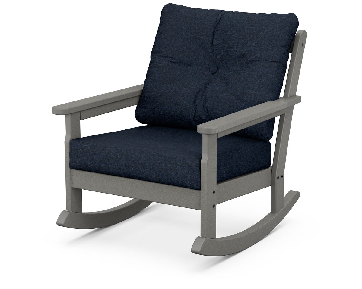 POLYWOOD Vineyard Deep Seating Rocking Chair in Slate Grey / Marine Indigo