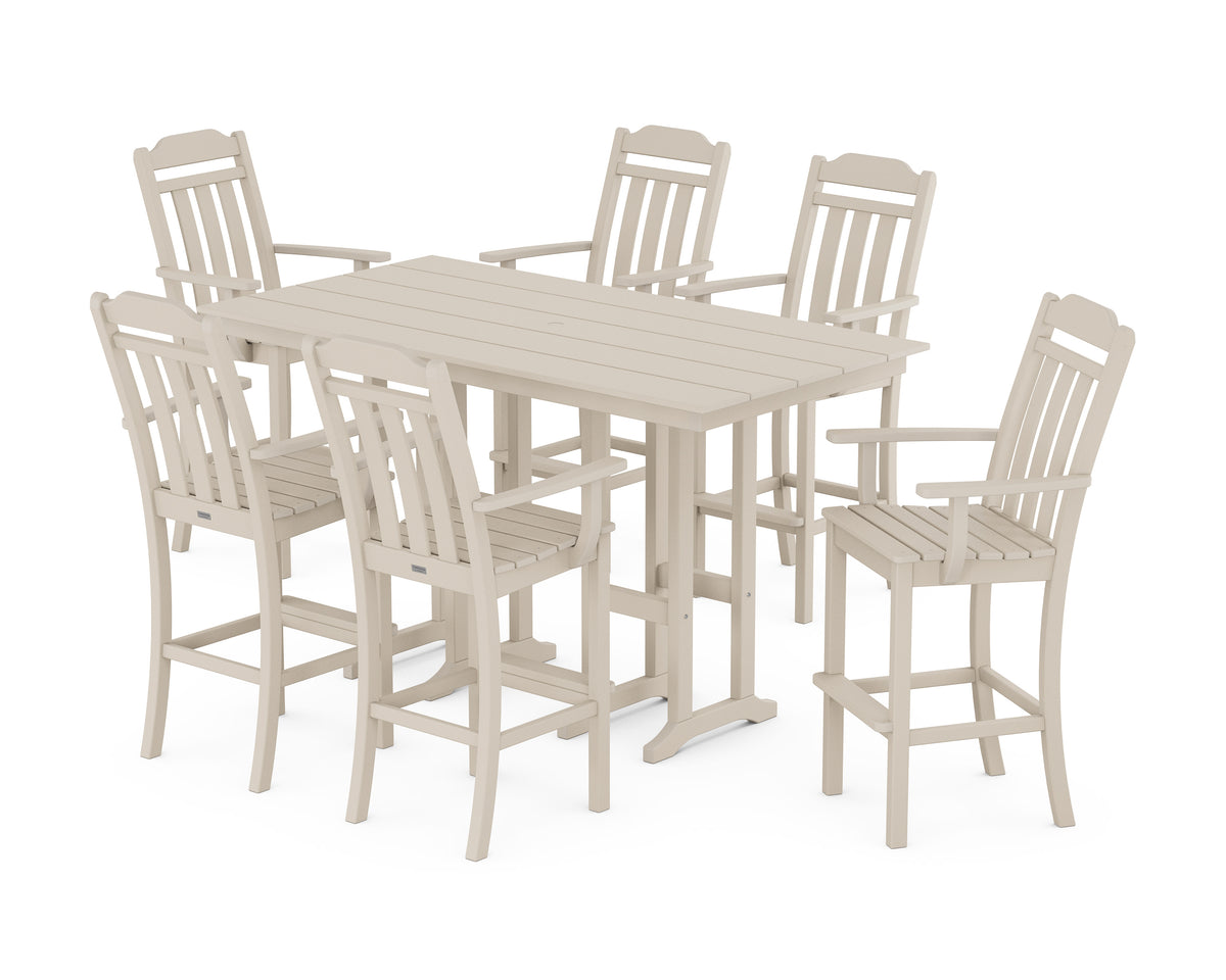 POLYWOOD Cottage Arm Chair 7-Piece Farmhouse Bar Set in Sand