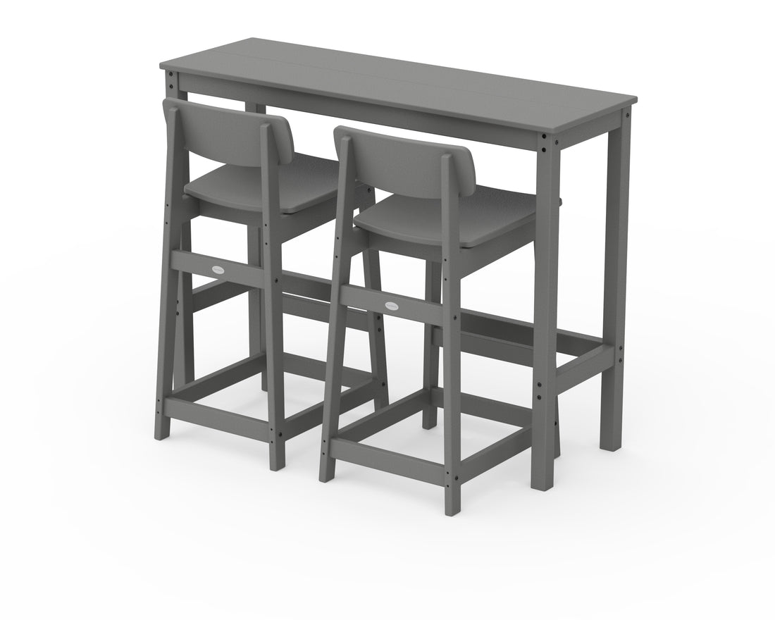 POLYWOOD Modern Studio Urban Lowback Bar Chair 3-Piece Balcony Set in Slate Grey