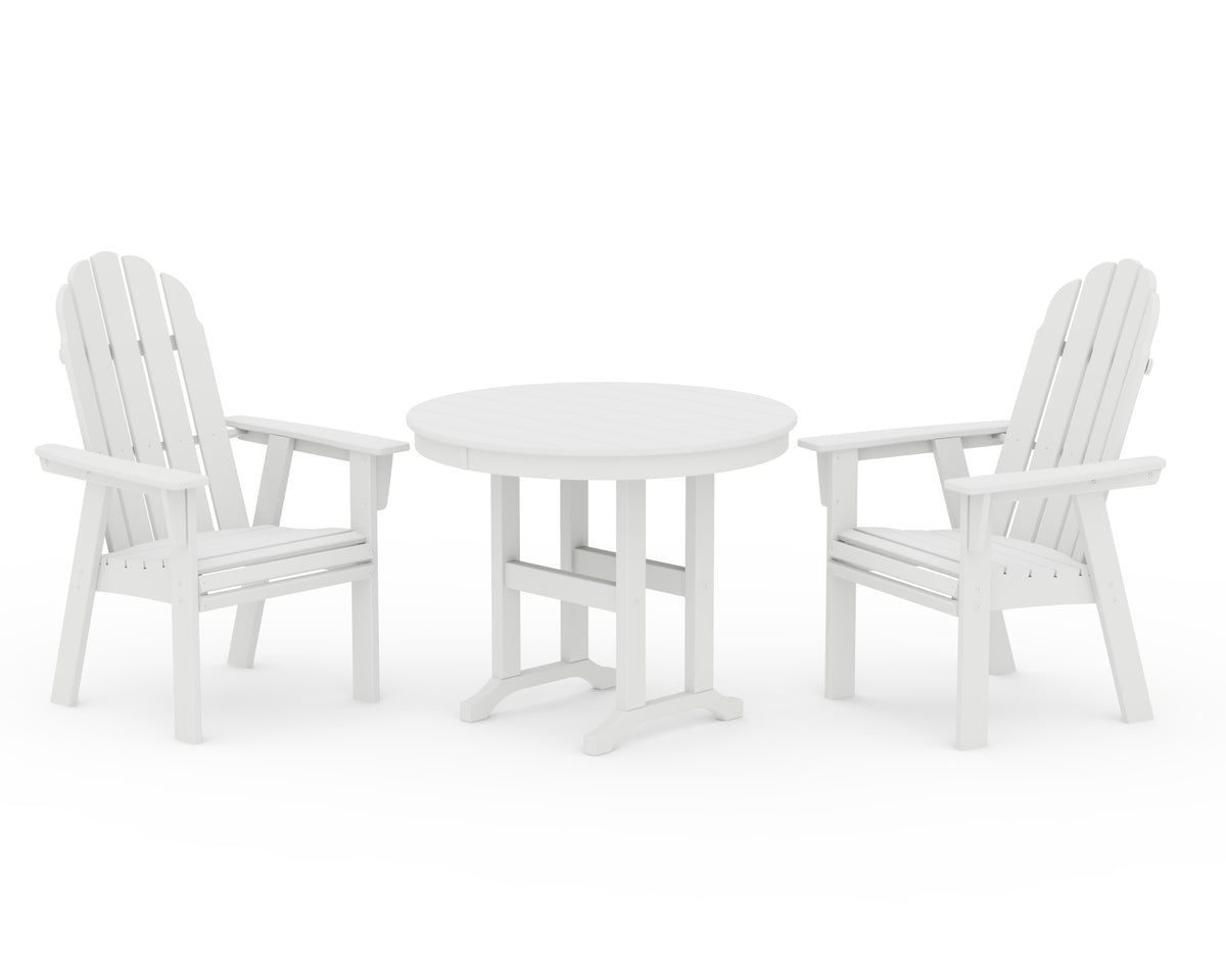 POLYWOOD Vineyard Adirondack 3-Piece Round Dining Set in White