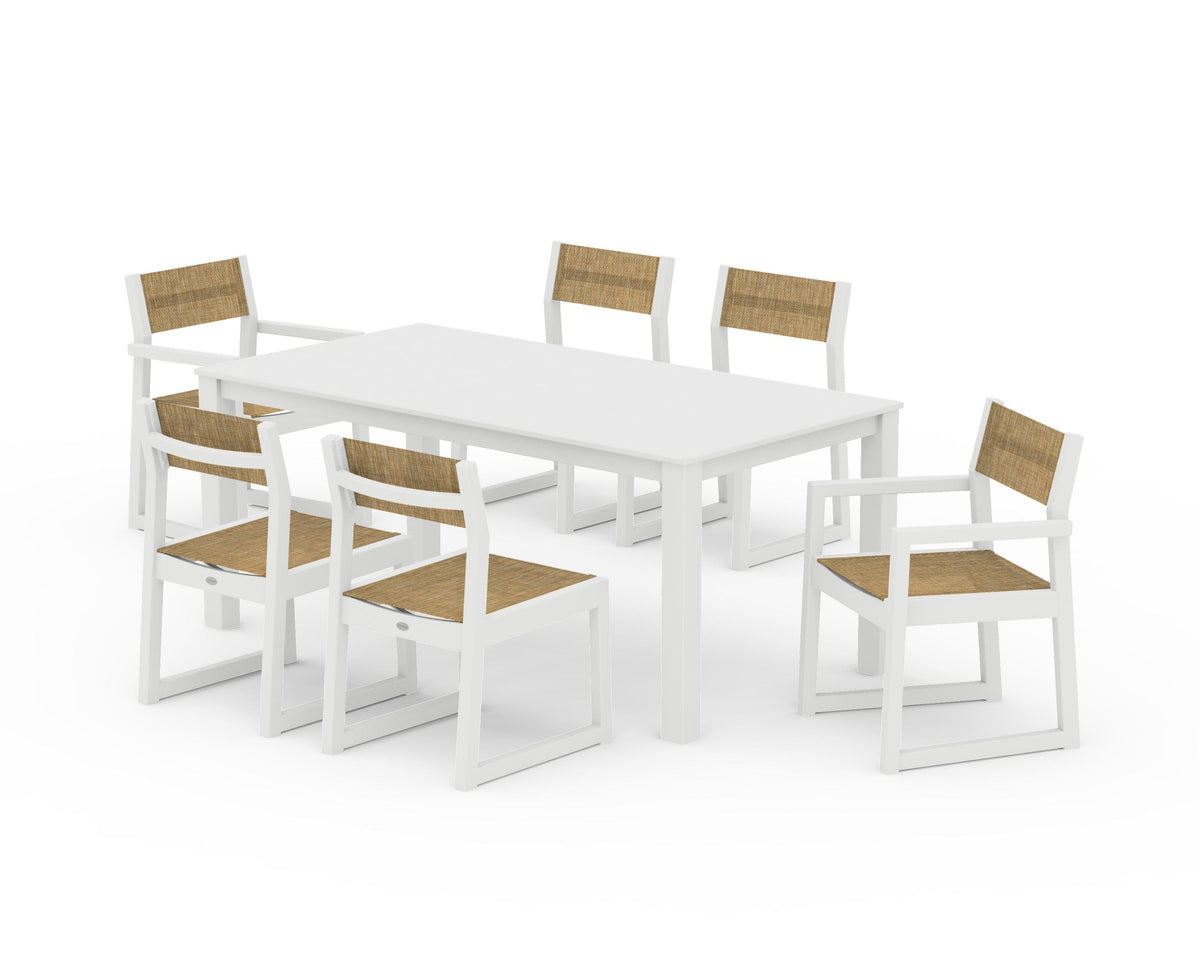 POLYWOOD EDGE Sling 7-Piece Parsons Dining Set in White / Burlap