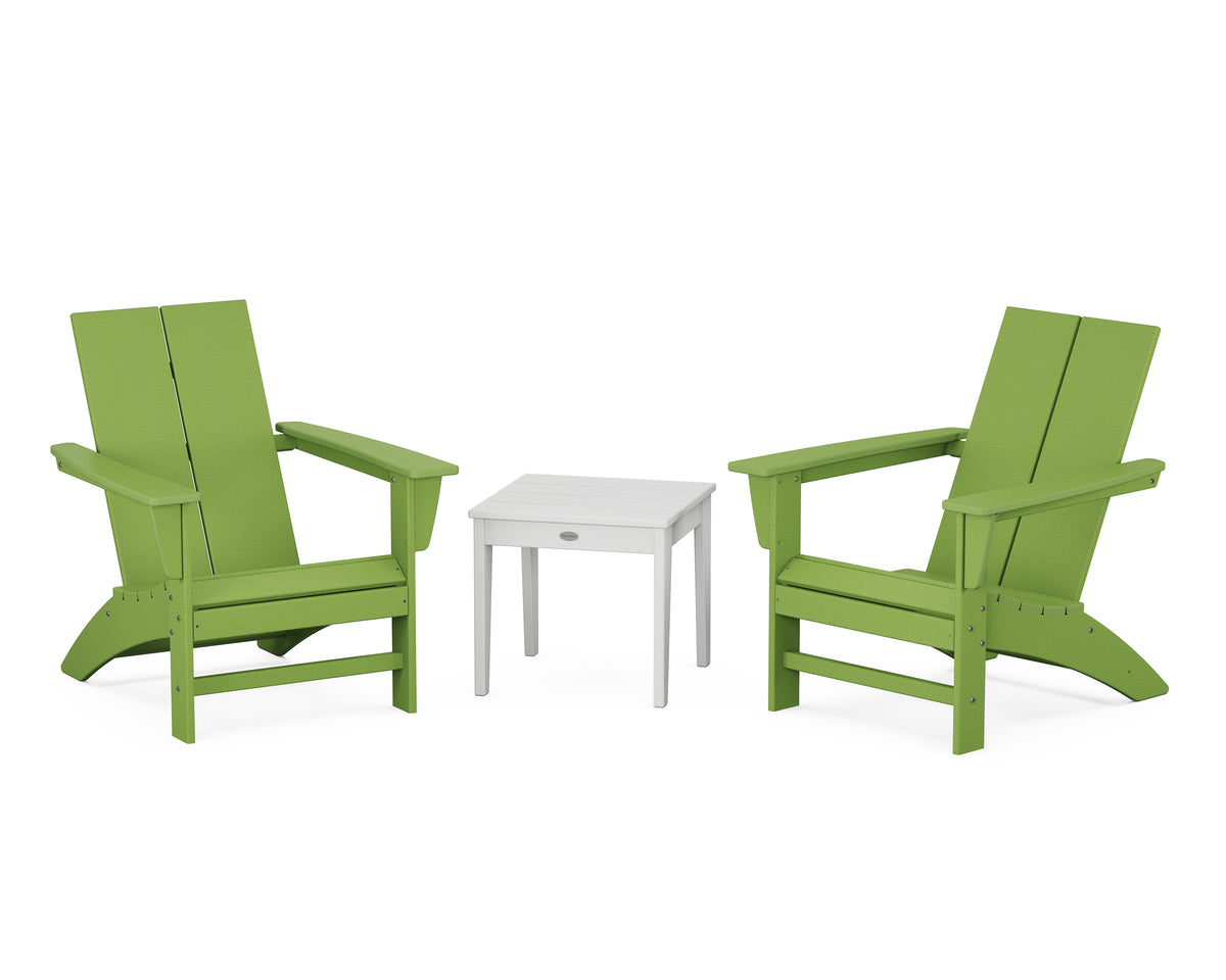 POLYWOOD Country Living Cottage Modern Adirondack Chair 3-Piece Set in Lime / White