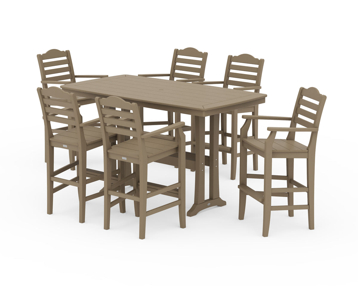 POLYWOOD Savannah Arm Chair 7-Piece Bar Set with Trestle Legs in Vintage Sahara