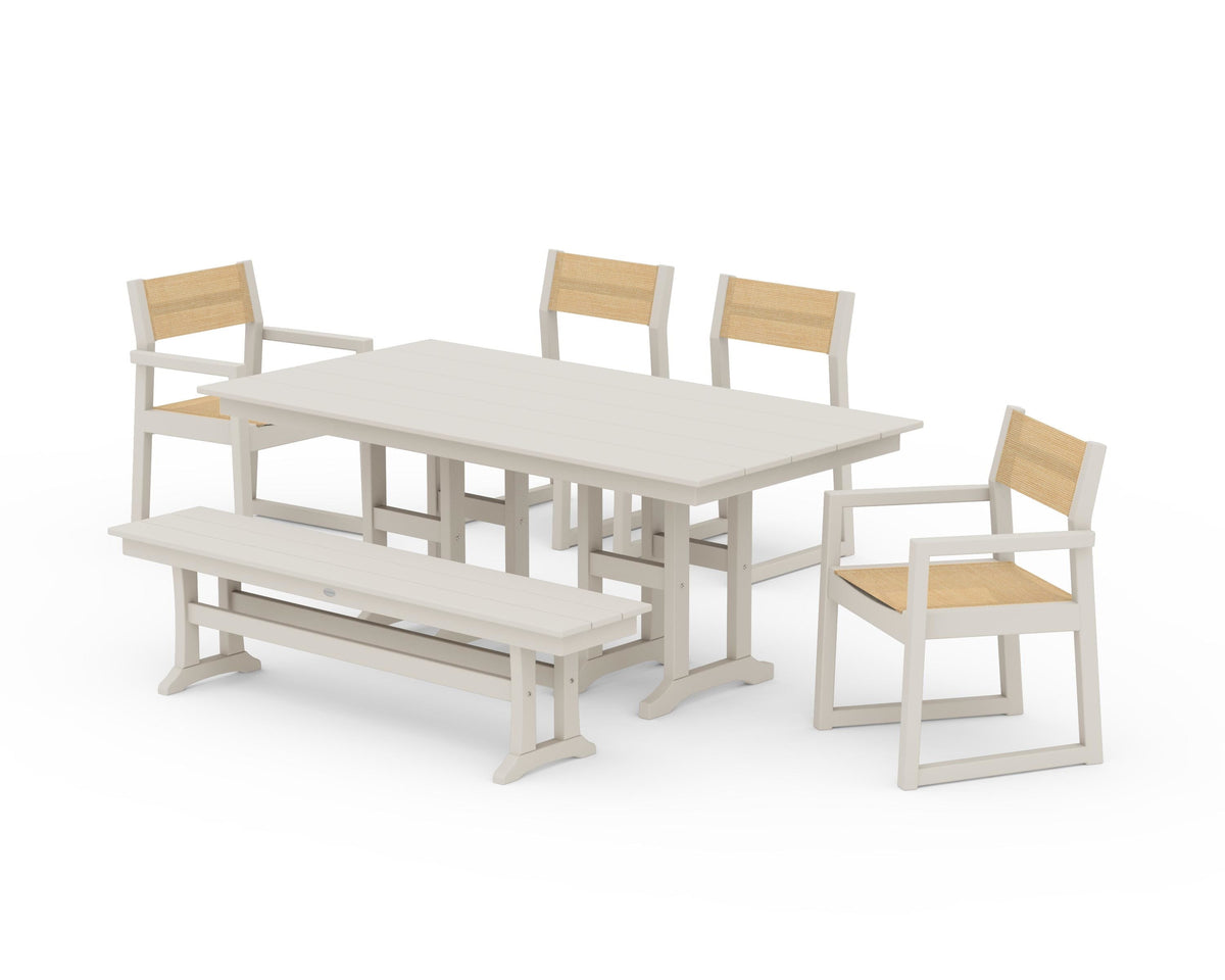 POLYWOOD EDGE Sling 6-Piece Farmhouse Dining Set in Sand / Dupioni Apricot