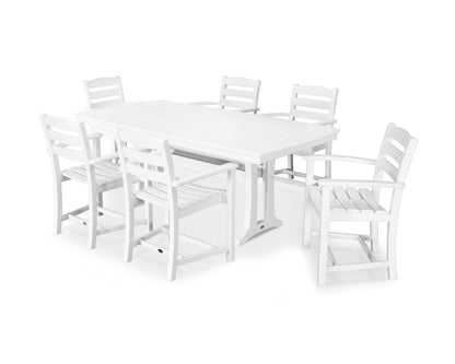 POLYWOOD La Casa Café 7-Piece Arm Chair Dining Set with Trestle Legs in White