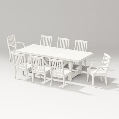 POLYWOOD Estate 9-Piece A-Frame Table Dining Set - 96" Table in Vintage White