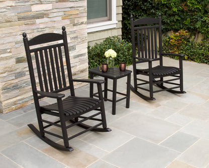 POLYWOOD Jefferson Rocking Chair in Black in an outdoor setting