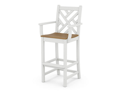 POLYWOOD Chippendale Bar Arm Chair in White / Natural