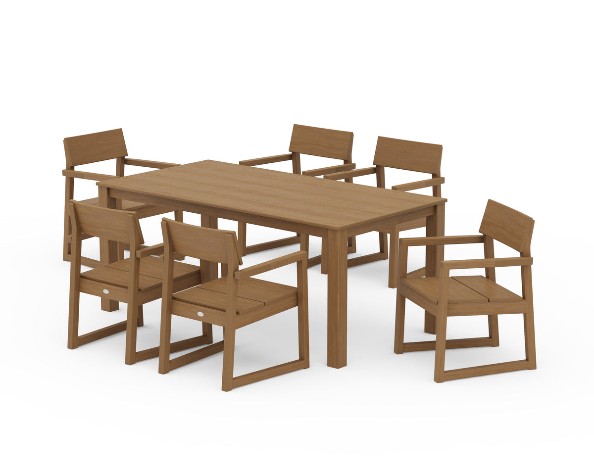 POLYWOOD EDGE Arm Chair 7-Piece Parsons Dining Set in Natural