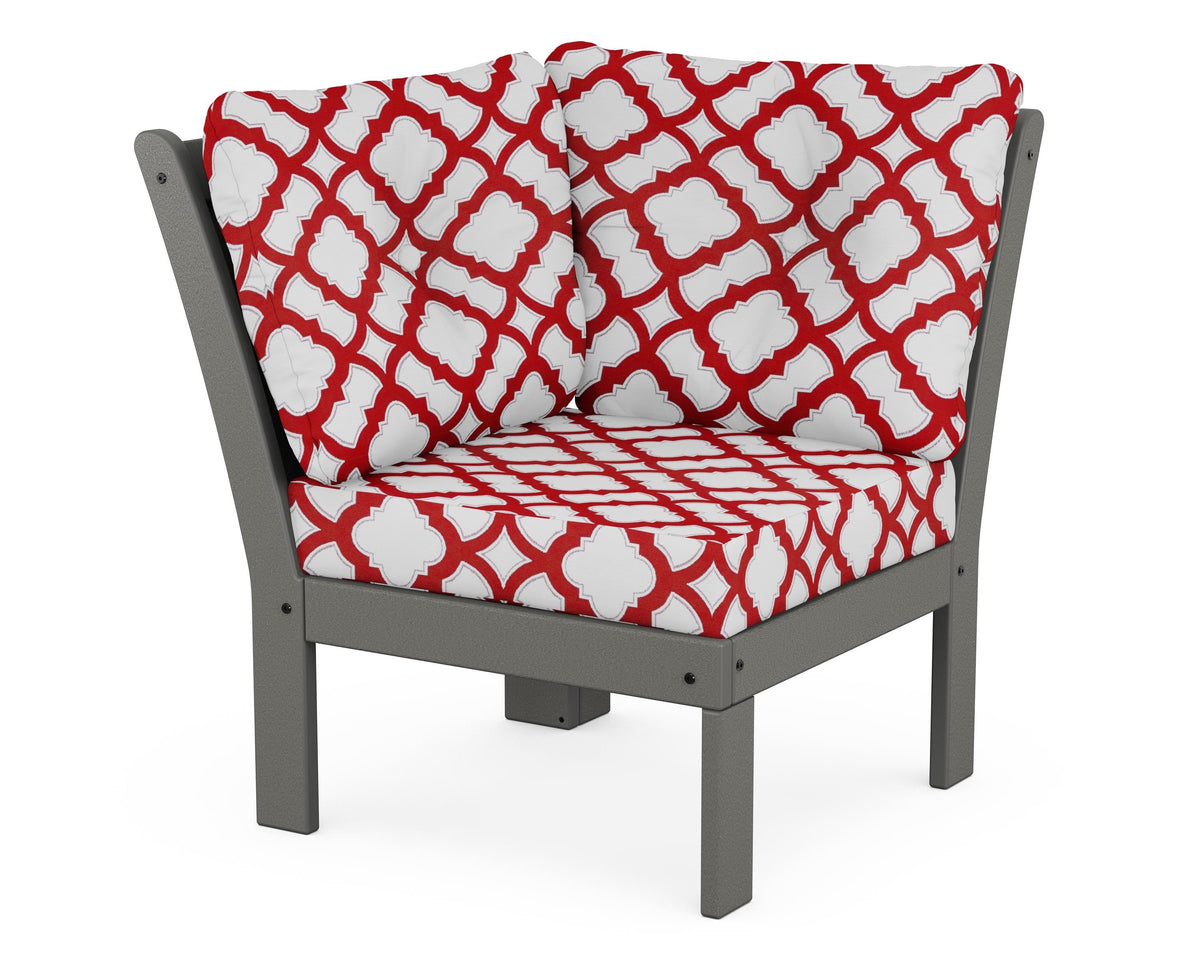 POLYWOOD Vineyard Modular Corner Chair in Slate Grey / Trellis Crimson