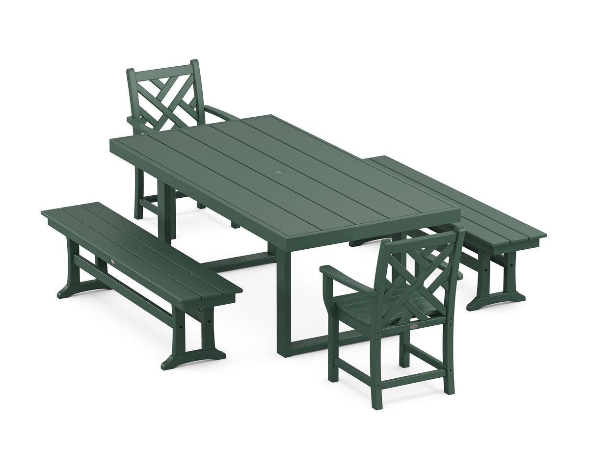 POLYWOOD Chippendale 5-Piece Dining Set with Benches - 39" x 78" Table in Green