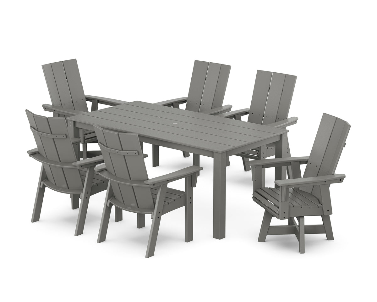 POLYWOOD Modern Curveback Adirondack 7-Piece Parsons Swivel Dining Set in Slate Grey