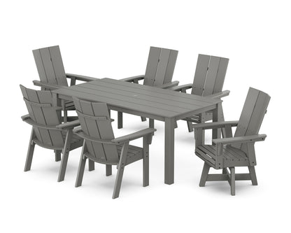 POLYWOOD Modern Curveback Adirondack 7-Piece Parsons Swivel Dining Set in Slate Grey
