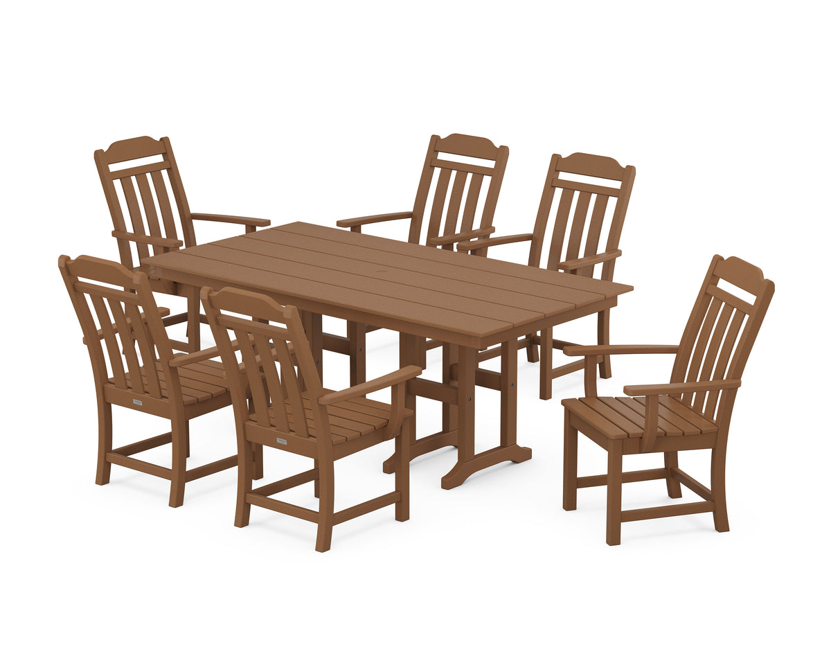 POLYWOOD Cottage Arm Chair 7-Piece Farmhouse Dining Set in Teak