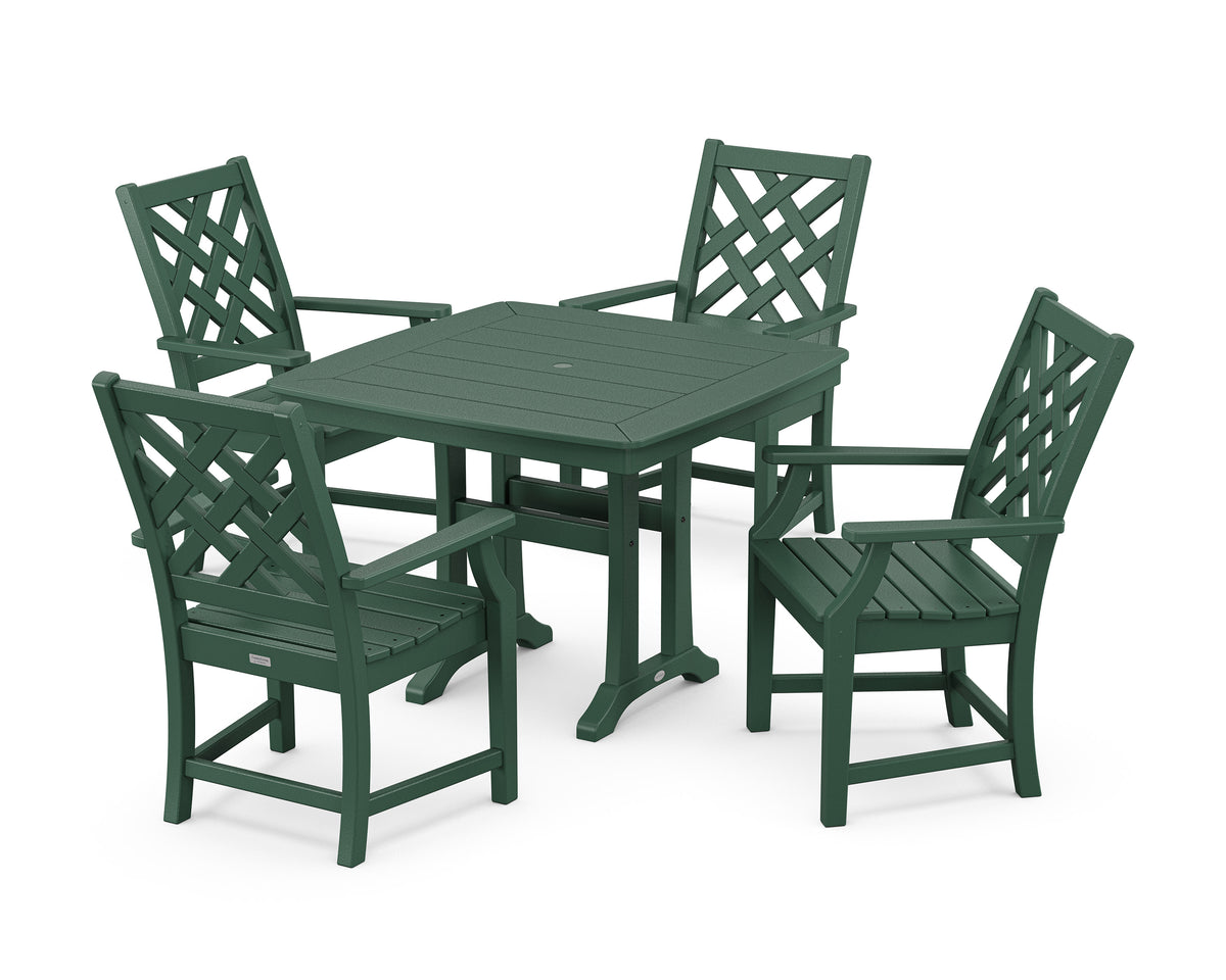 POLYWOOD Wovendale 5-Piece Dining Set with Trestle Legs in Green