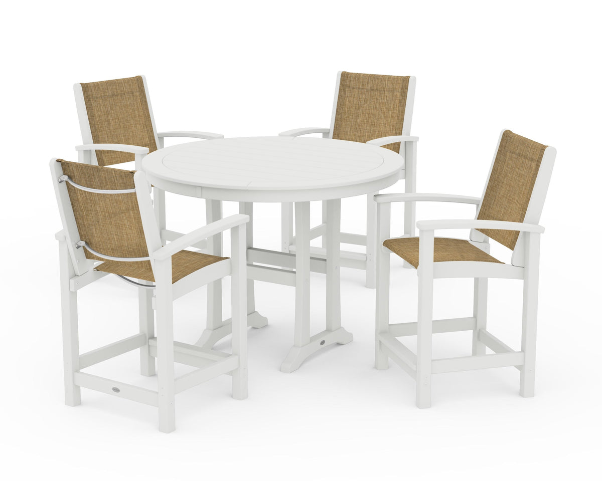 POLYWOOD Coastal 5-Piece Counter Set in Vintage White / Burlap