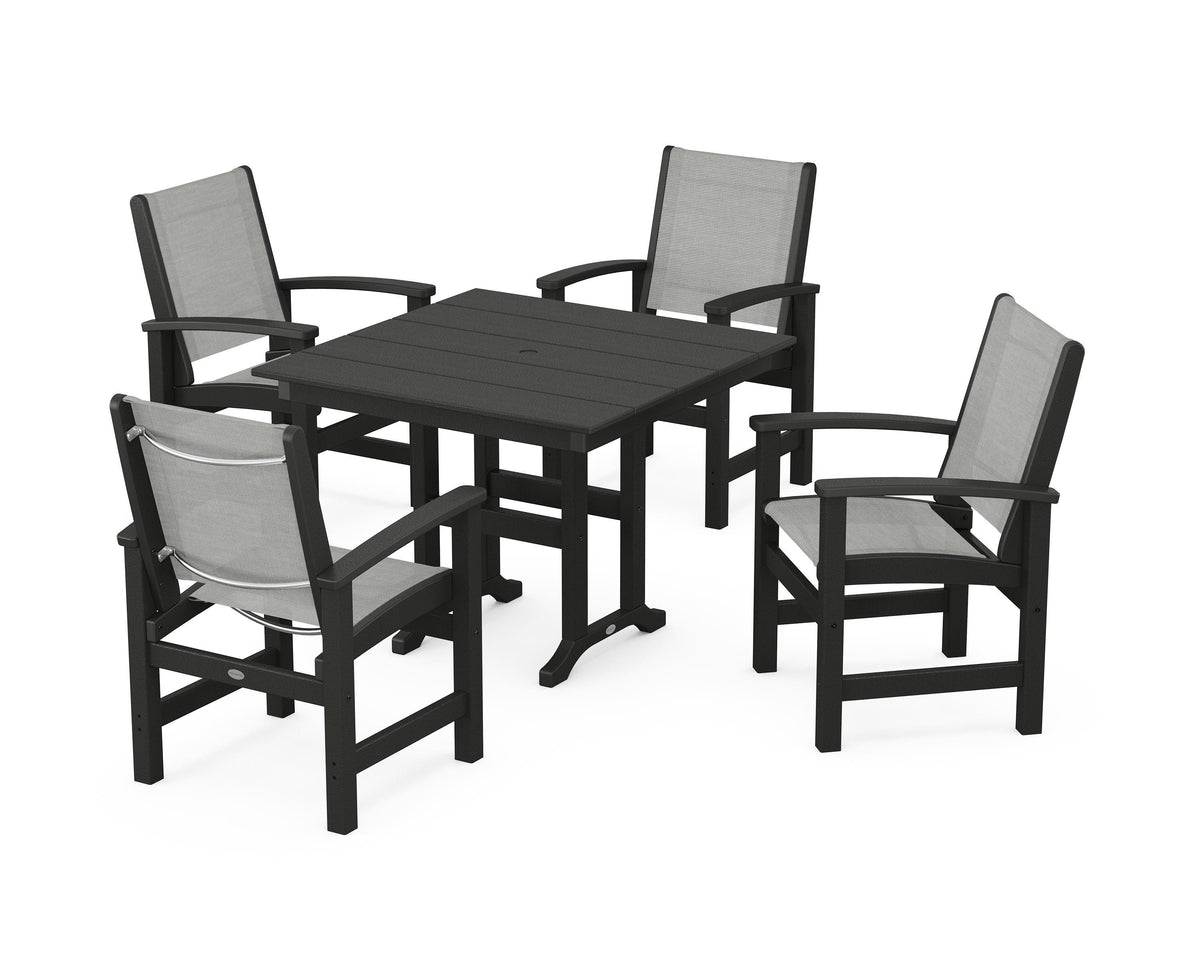 POLYWOOD Coastal 5-Piece Farmhouse Dining Set with Farmhouse 37" Dining Table in Black / Metallic