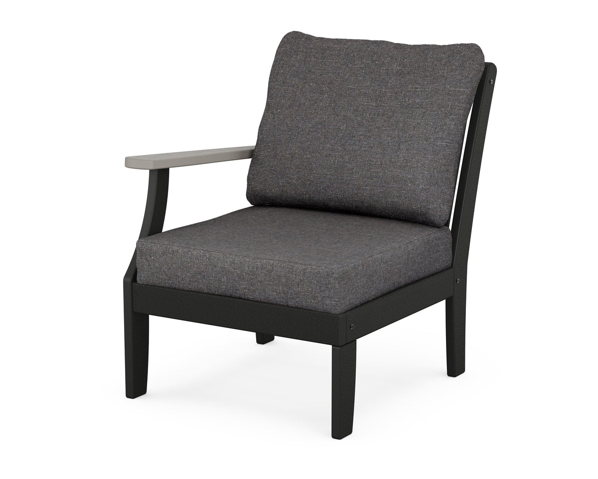 POLYWOOD Braxton Modular Left Arm Chair in Black / Driftwood / Ash Charcoal