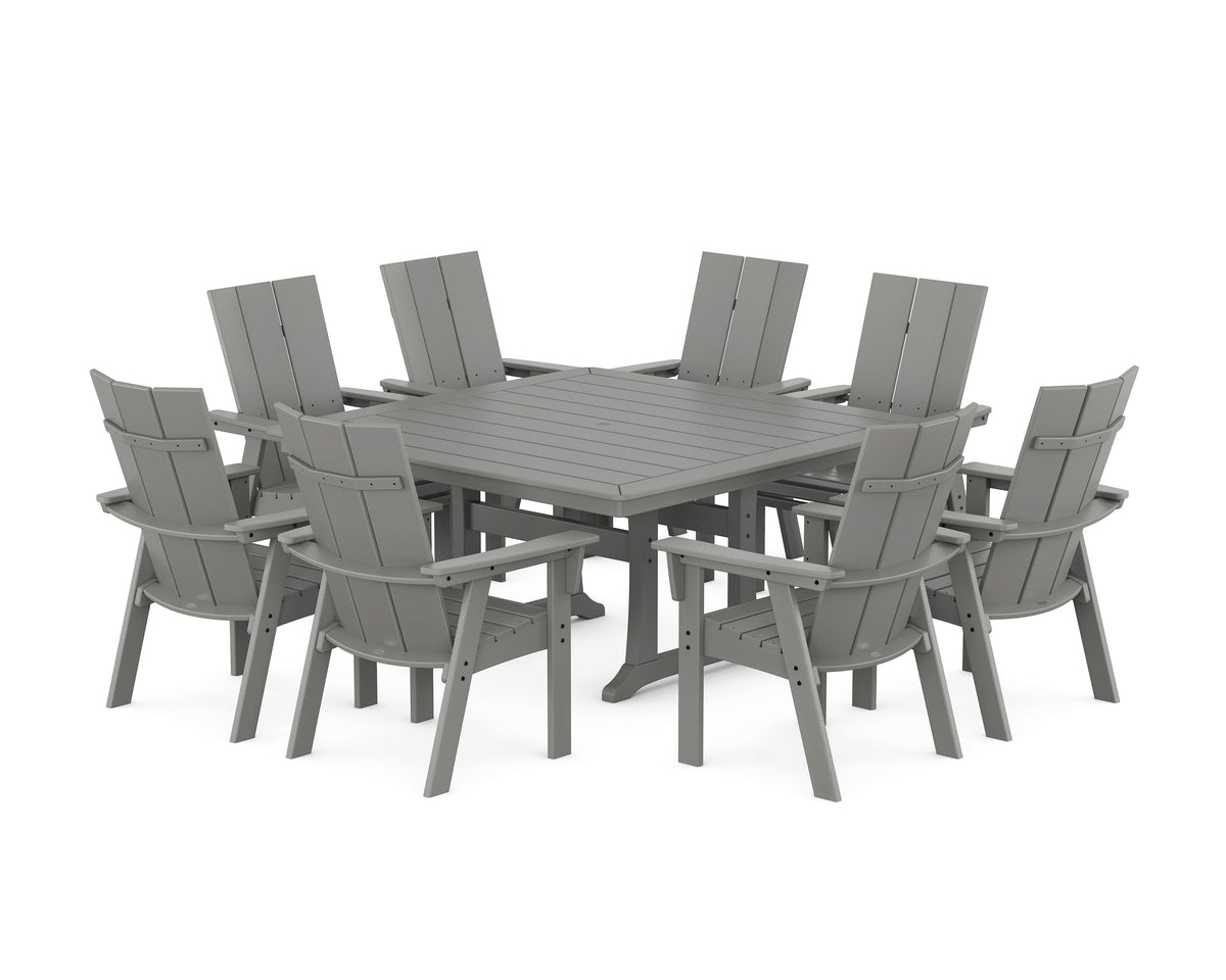 POLYWOOD Modern Curveback Adirondack 9-Piece Square Dining Set with Trestle Legs in Slate Grey