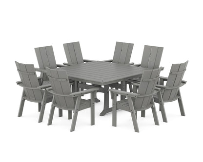 POLYWOOD Modern Curveback Adirondack 9-Piece Square Dining Set with Trestle Legs in Slate Grey