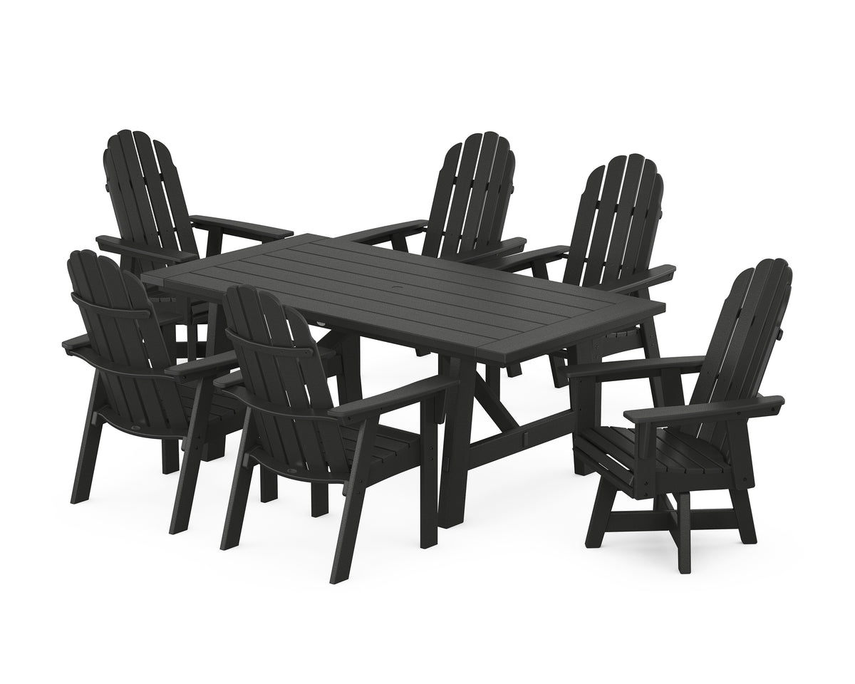 POLYWOOD Vineyard Curveback Adirondack Swivel Chair 7-Piece Rustic Farmhouse Dining Set in Black