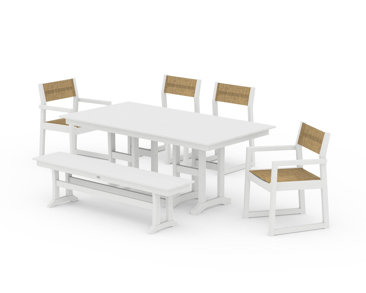 POLYWOOD EDGE Sling 6-Piece Farmhouse Dining Set in White / Burlap